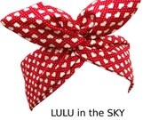 Rockabilly Wire Pin up Headband  Red with Dark Cream/Beige Love Heart Print.. Hair Wrap