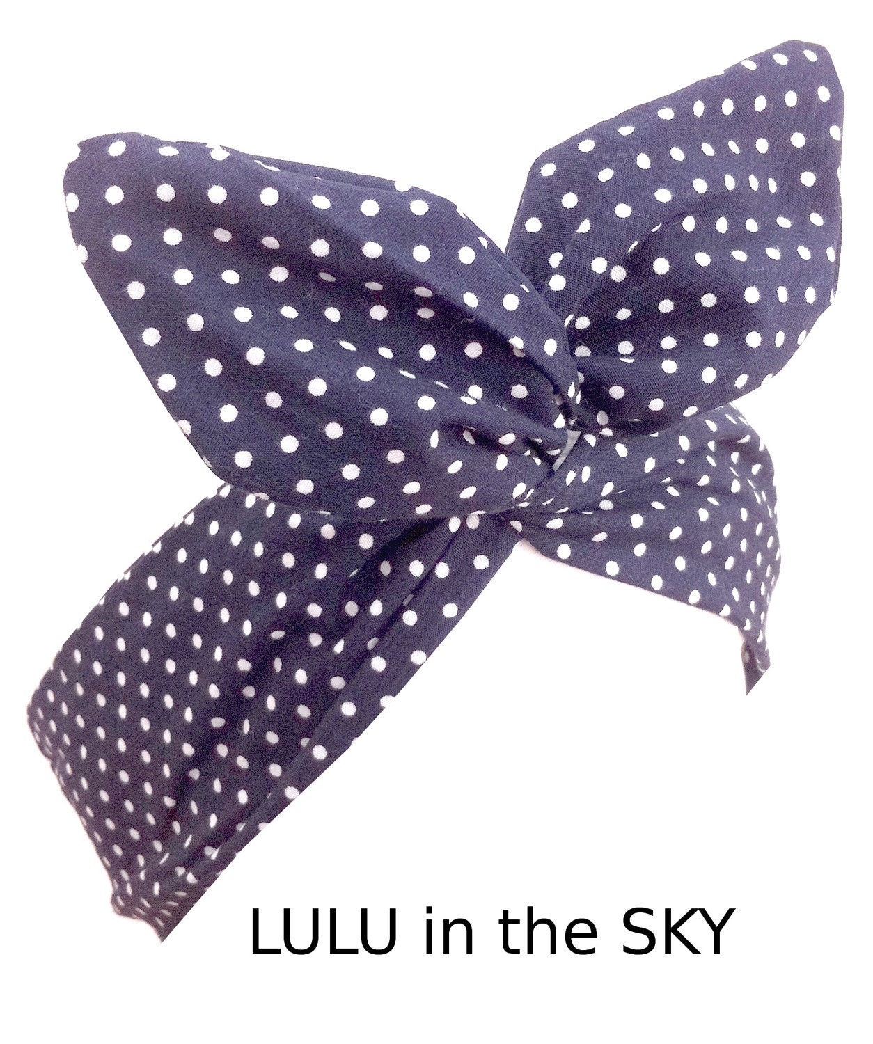 Navy Blue & White Small Polka Dot wire ROCKABILLY Pin Up Headband Hair Wrap