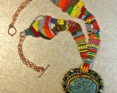 ADD OCD bead weaving and embroidered cabochon necklace
