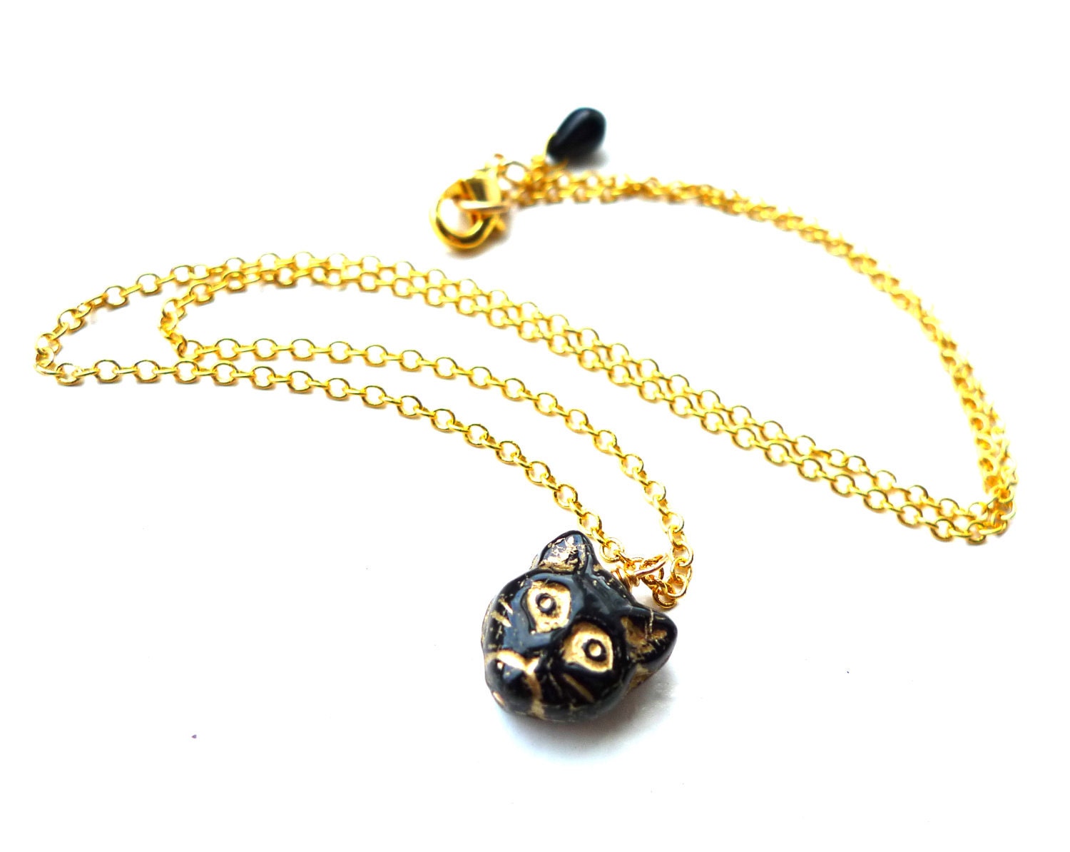 Black Cat Necklace - Sad Kitten Jewelry, Feline Fashion