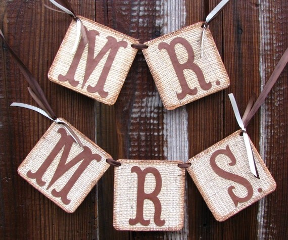 Burlap Banner Mr Mrs Wedding Banners Chair Signs