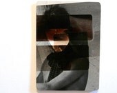 original aceo photograph collage  --  mysterious portrait masked woman silhouette, artist trading card, outsider art, original collage