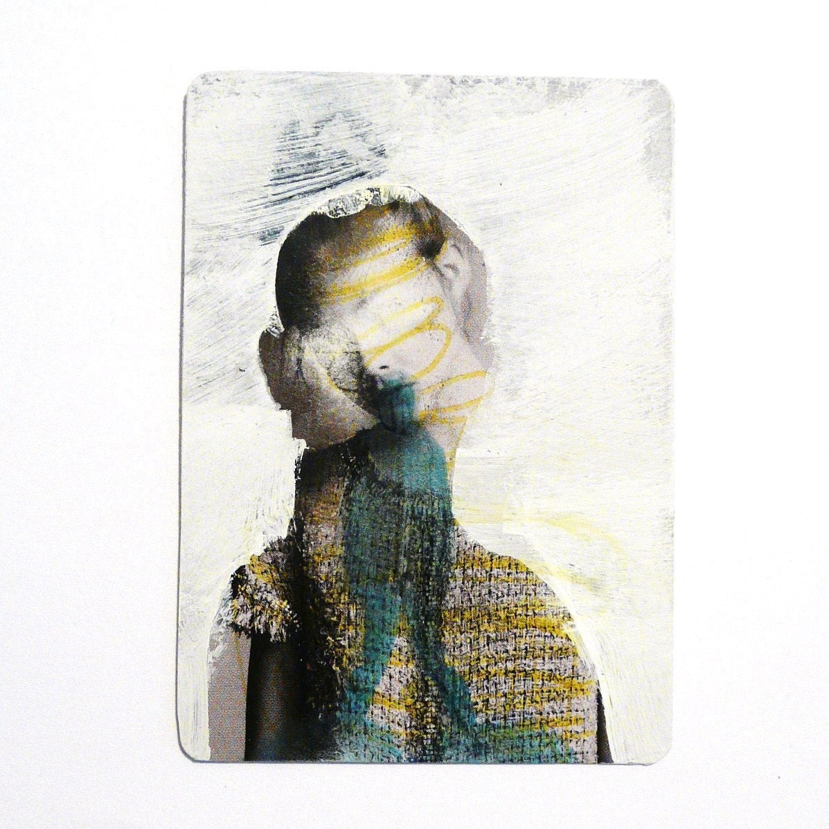 original aceo card  --  altered magazine portrait -- mixed media painting  --  street art, urban, artwork