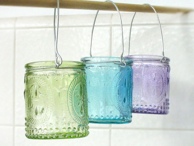 Set of 3 Hanging Tealight Holders Jewel Colors