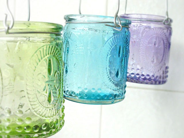 Set of 3 Hanging Tealight Holders Jewel Colors