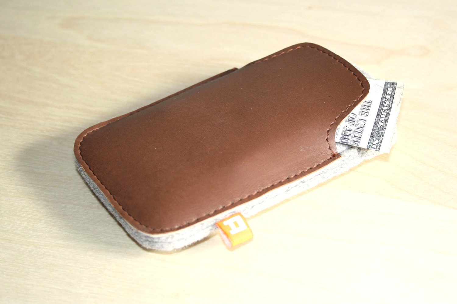 iPhone Wallet Case (Burrard) - Gray Wool Felt with Brown Leather