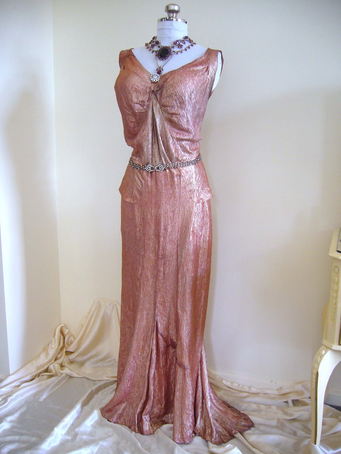 RESERVED Rare Nouveau 1920s Flapper COUTURE Flame Red Silk LAME Revival Dress Gown Harlow Designer Bombshell Hourglass Showgirl
