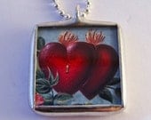 Soldered Glass Necklace - Reversible Soldered Pendant with Chain - You Hold the Key to My Heart