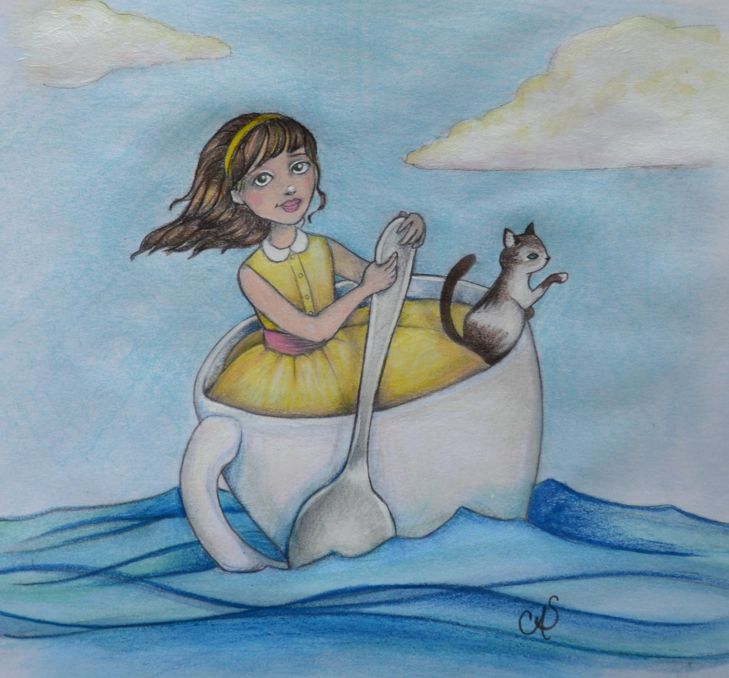 SALE   Tea Cup Travel - Constance and her Copilot Pepper in their adventure