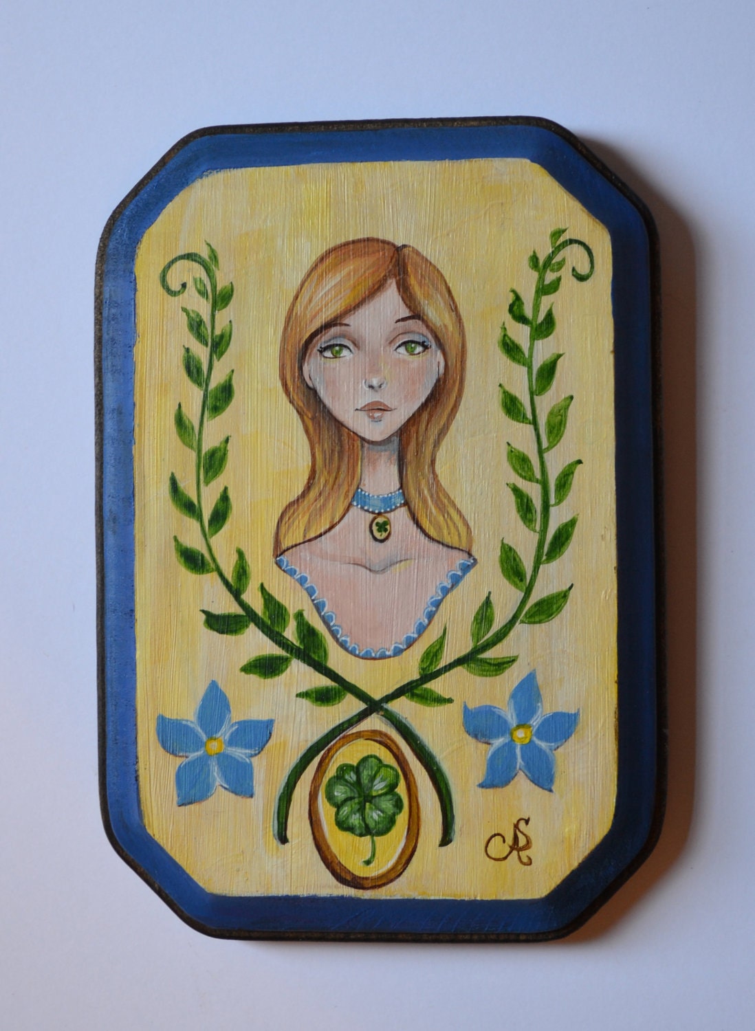 Forget Me Not and Good Luck Original Painting on Wood