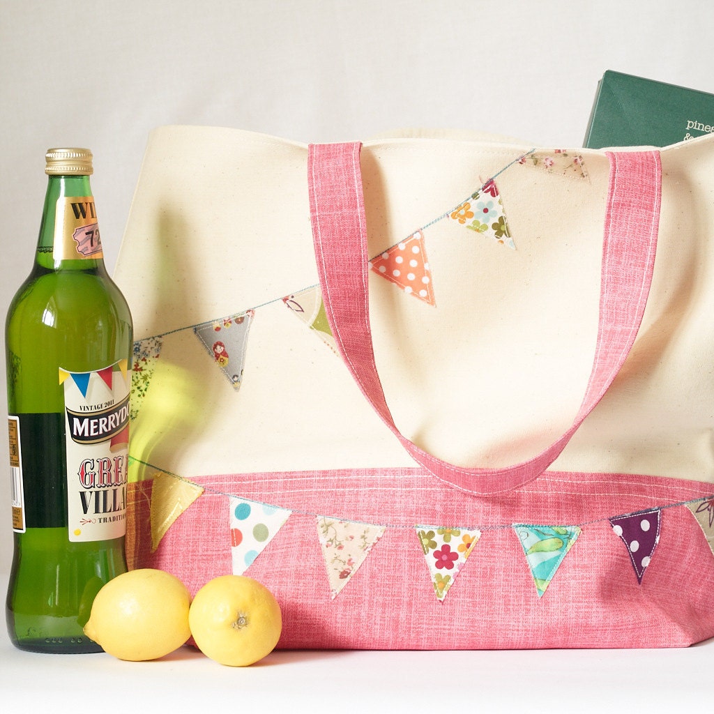 Fabric Tote Bag Market Shopping Bag Reusable Canvas Large Red Cotton Bunting
