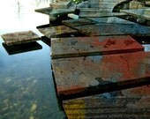 Abstract Photo, Surreal Photo, a Stepping Stone Walkway, 8x10 Fine Art Photo, Home Decor in blue and red, Original Fine Art