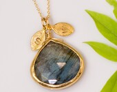 Labradorite bezel Necklace - Personalized necklace - Gold Necklace - Personalized Jewelry - Custom Necklace Gold Initial
