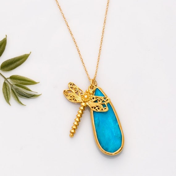 Turquoise bezel Necklace - Turquoise Necklace - Dragonfly Charm - Dragonfly Necklace - Bridesmaid Jewelry - Dragonfly Necklace Pendant