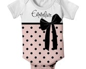 Personalized Onesie, Baby Girl Bodysuit,  Pink Polka Dot Bow Baby Clothing