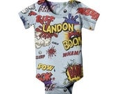 Personalized Comic Superhero Onesie, Custom Baby Boy Geekery Clothing