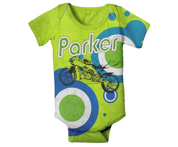 Personalized Baby Boy Onesie Circles and Motorcycles Custom Onesies