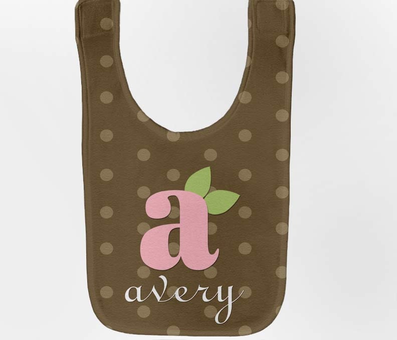 Monogram Baby Bib - Personalized Infant Girl Brown Polka Dot Bib