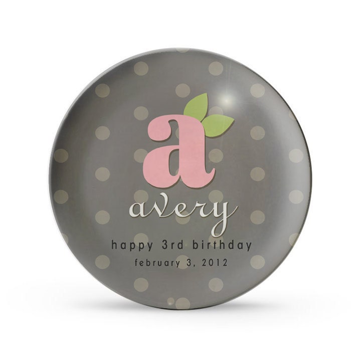 Children's Plate, Personalized Gray Polka Dot Monogram Melamine Cake Plate