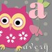 Childrens Owl Art Print - Personalized 8x10 Gray Polka Dots Baby Room Decor