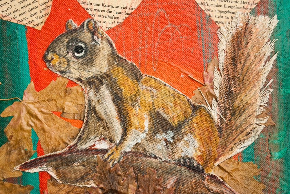 Woodland Art - Original Mixed Media Painting - Squirrel - Father's Day Gift
