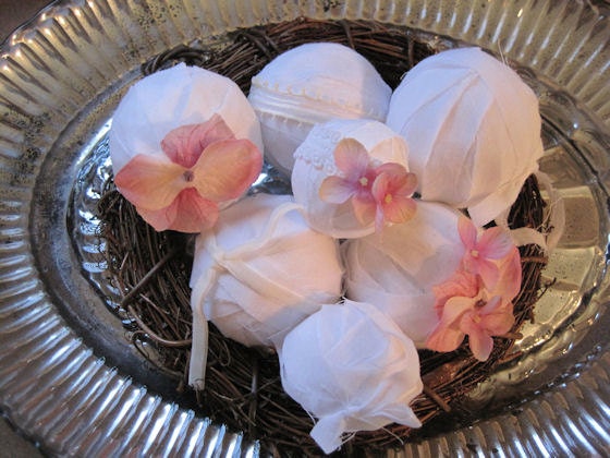Hand Wrapped Shabby Chic Linen Rag Balls - Bowl / Basket Fillers