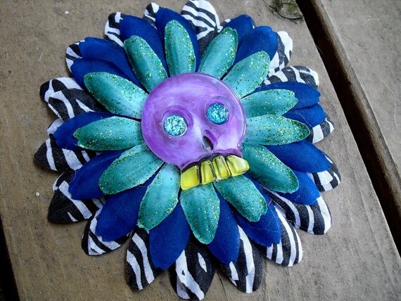 Zebra print Day of the Dead hair flower