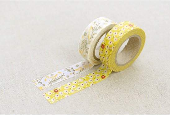 Washi Tape - Masking Tape Sarah -   Daisy &  Floral Doodle Pattern Set ( 2 rolls)