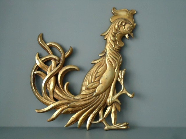 Syroco Wood Rooster Wall Hanging - Hollywood Regency Syroco