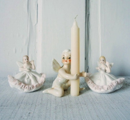 Vintage Cake Toppers, Angel Candle Creeper, Three Angel Cake Toppers