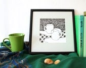 Framed kitchen wall art print Two Cups - still life - tea or coffee food art