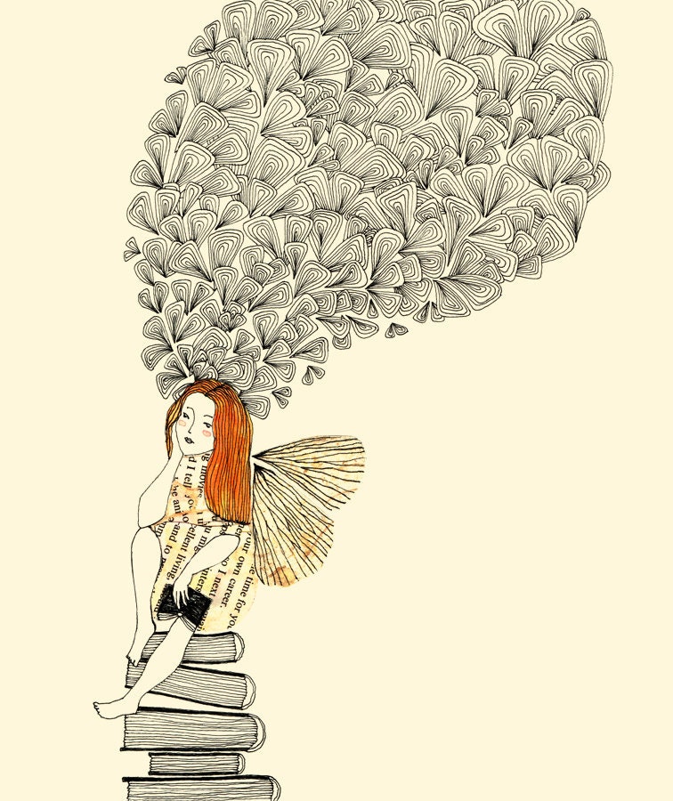 Thinking girl- fairy dreamer, print size 8x10, BUY 2 prints and get 1 FREE, trying to be serious on Tevaeva