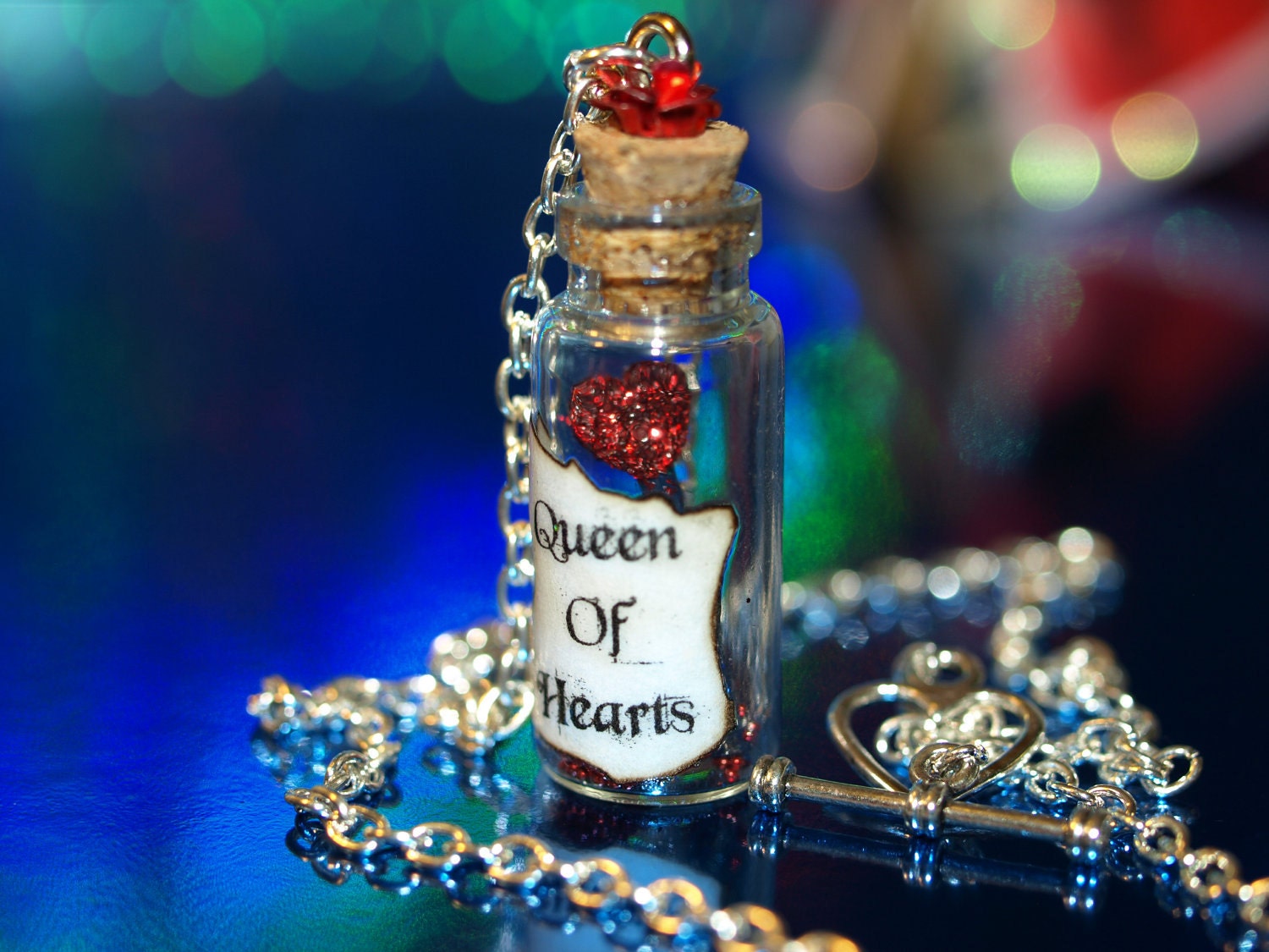Queen of Hearts Magical Staff Necklace Red Rose, Alice in Wonderland, Disney Fashion