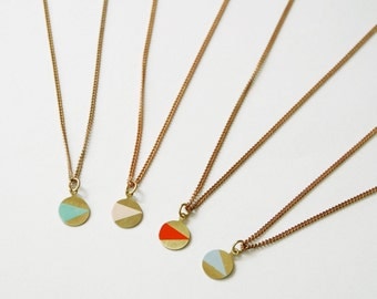 Geometric Necklace, Brass Small Circle Triangle Pattern, The Odessa Slice