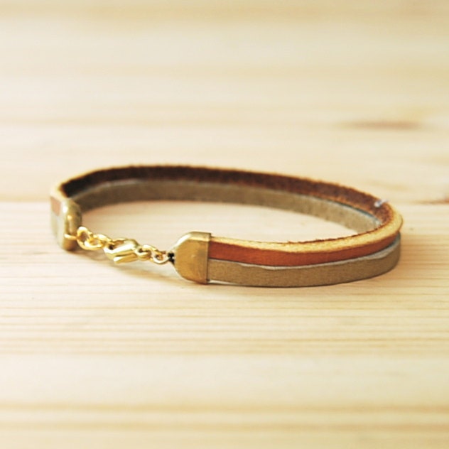 Leather Bracelet in Tan & Beige, "The Pecos"
