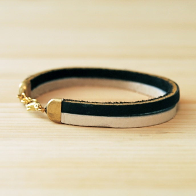 Leather Bracelet in Black & White, "The Pecos Handpainted"