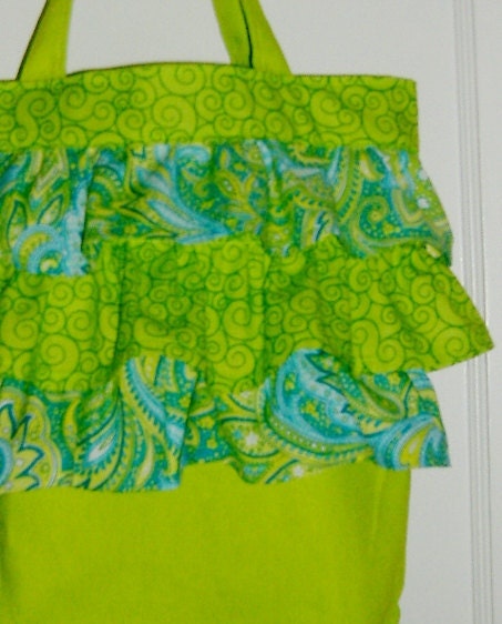 Ruffled  Market/Purse Tote Bright Lime Green