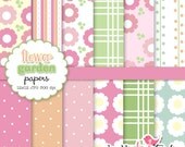 INSTANT DOWNLOAD flower garden digital paper - papers for scrapbooking, invitation design, party printables, card & stationery making