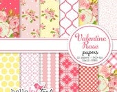INSTANT DOWNLOAD Valentine Rose digital paper set