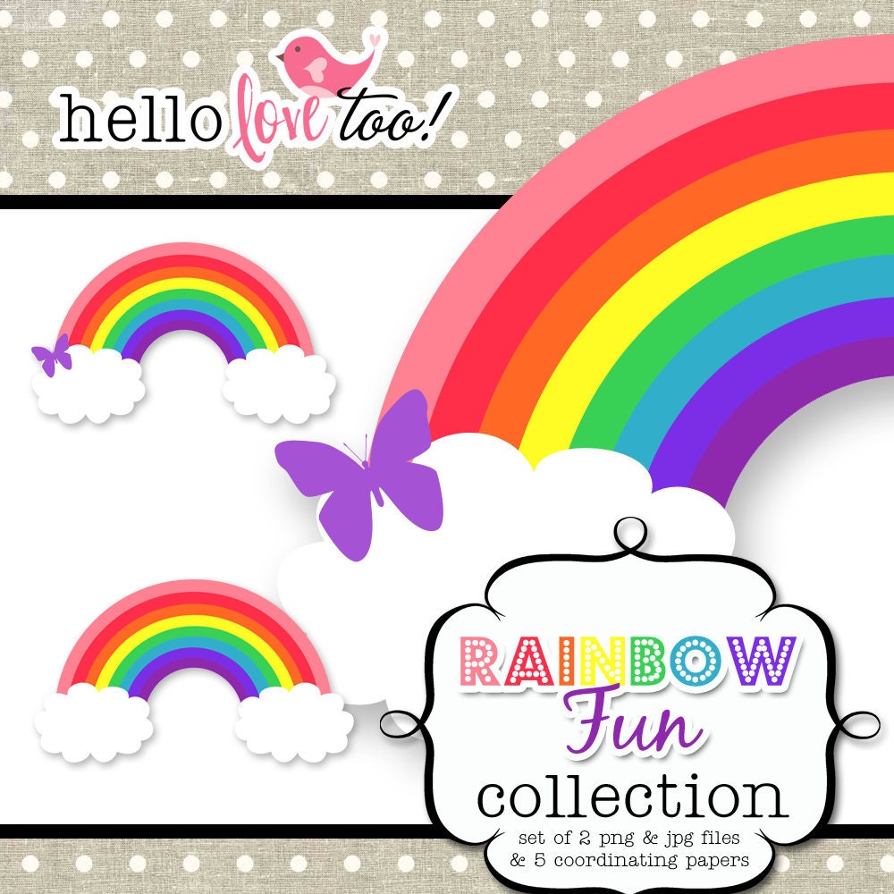 INSTANT DOWNLOAD rainbow fun digital clipart collection and papers