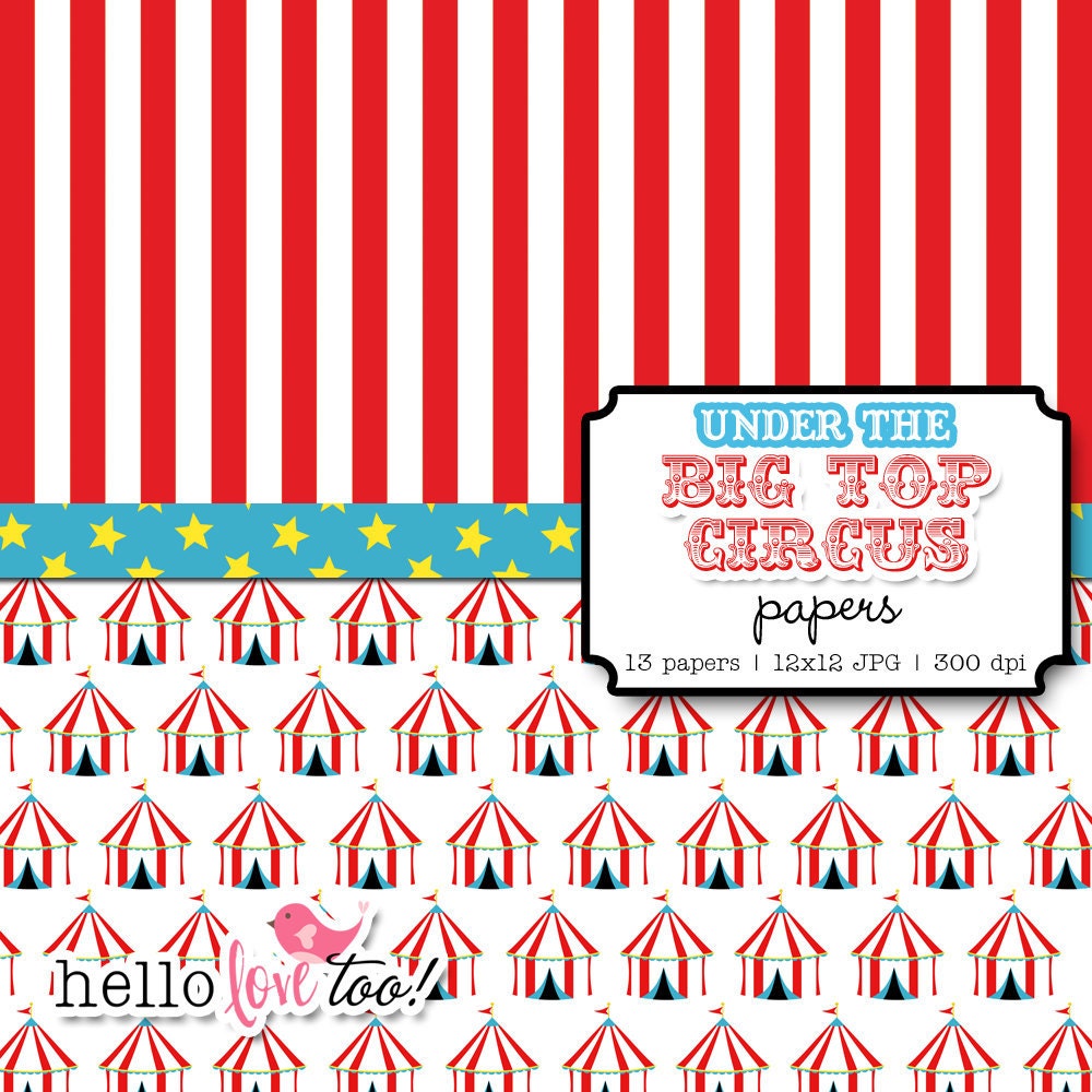 INSTANT DOWNLOAD under the bigtop circus & carnival digital paper set