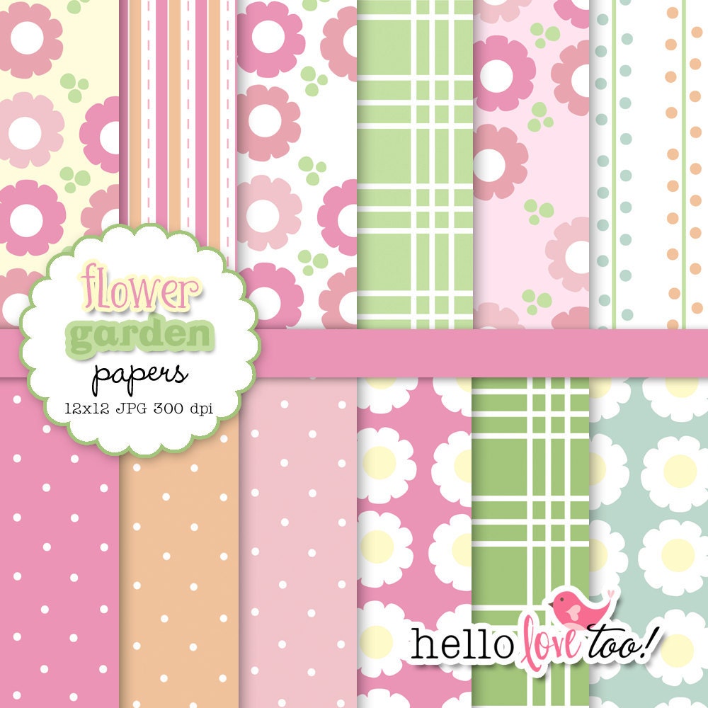 INSTANT DOWNLOAD flower garden digital paper - papers for scrapbooking, invitation design, party printables, card & stationery making