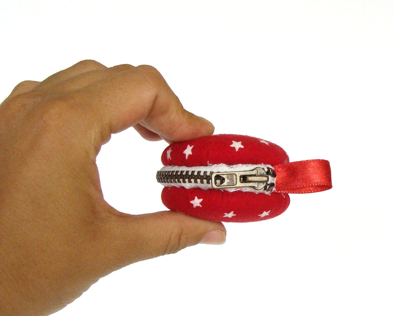 Red stars macaron coin case - mini wallet, keychain purse