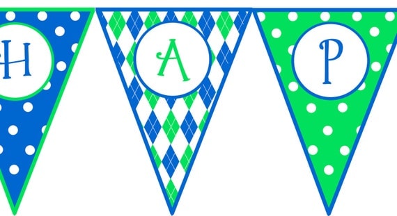 Instant Download Preppy Boy Blue and Green Printable Birthday Banner Il_570xn