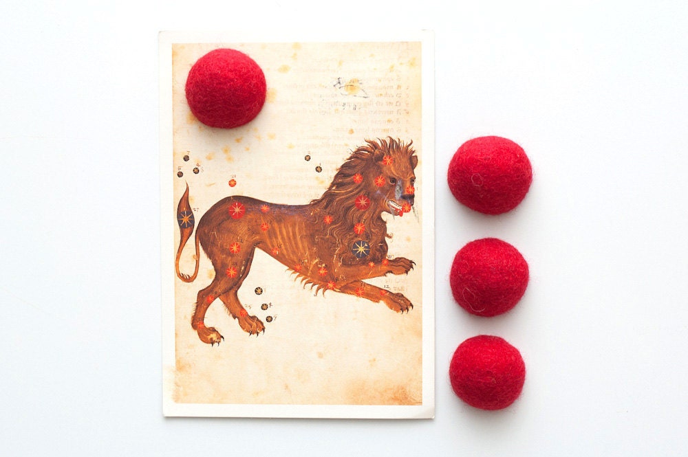 Wool Refrigerator Magnets, Red, Set of 4