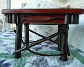 Primitive Furniture Footstool, Rustic, Twig, Barn Red Milk Paint, Maple Hardwood Folk Art Country Handmade French Country Rustic Furniture