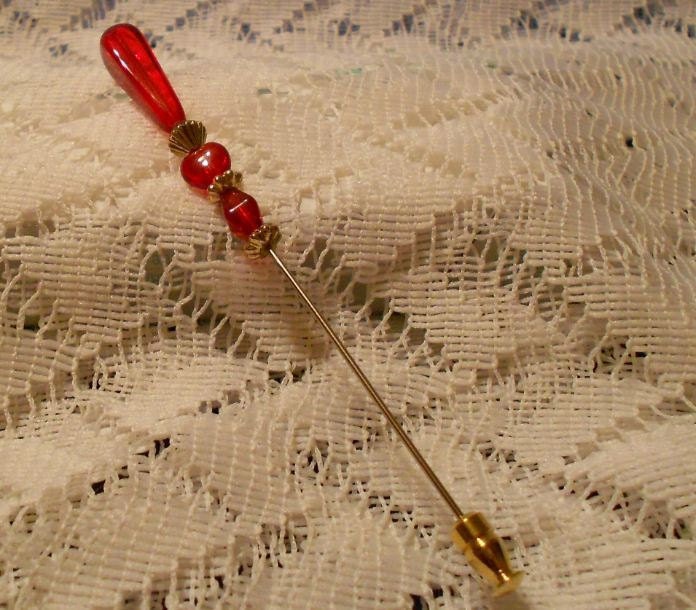 Vintage Red Glass and Gold Tone Hat Pin