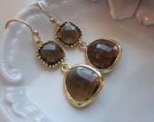 Smoky Brown Earrings Two Tier -  Bridesmaid Earrings - Bridal Earrings - Wedding Jewelry
