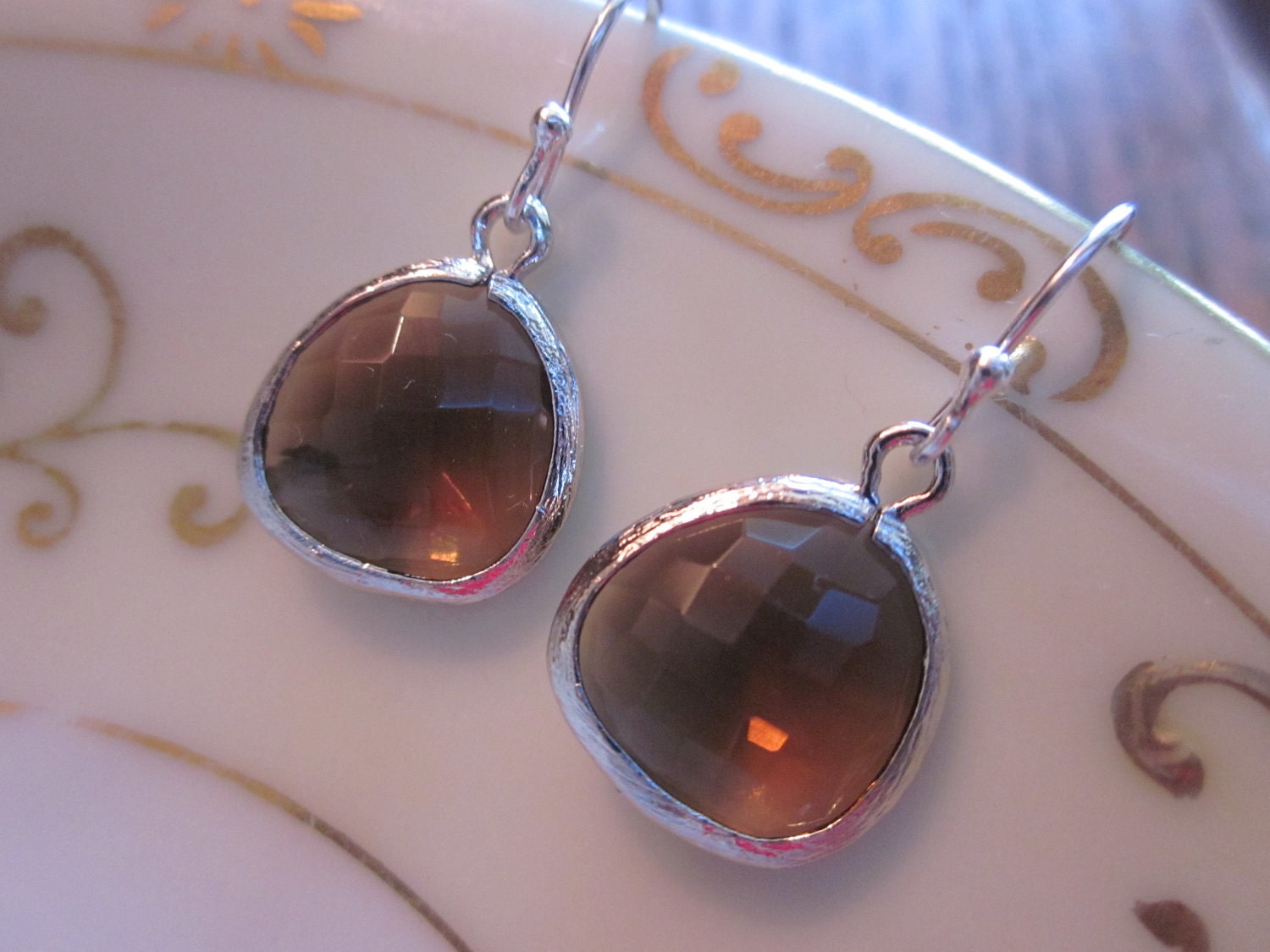 Smoky Brown Earrings Silver Plated - Sterling Silver Earwires - Bridesmaid Earrings - Bridal Earrings