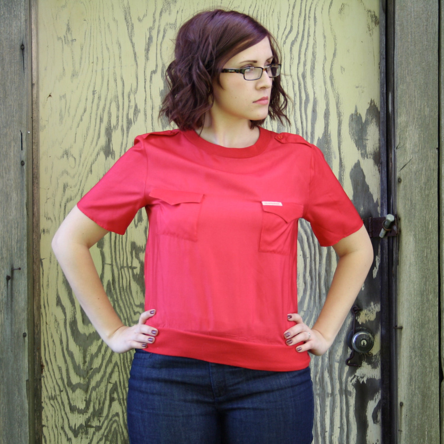 Vintage 1980s Women's Gloria Vanderbilt Cherry Red Silk Blouse Size M